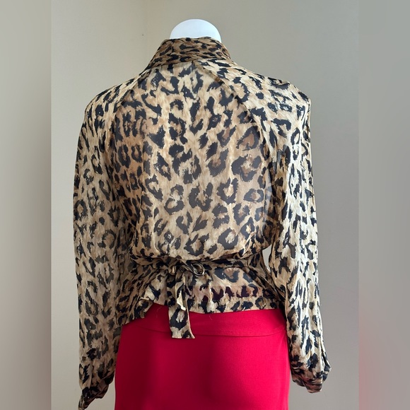 Vintage Anne Pinkerton Sheer Animal Print Leopard Blouse SZ S Good Condition - Picture 7 of 13